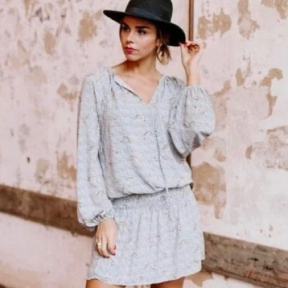 Harper Wren leopard print long sleeve drop waist dress
